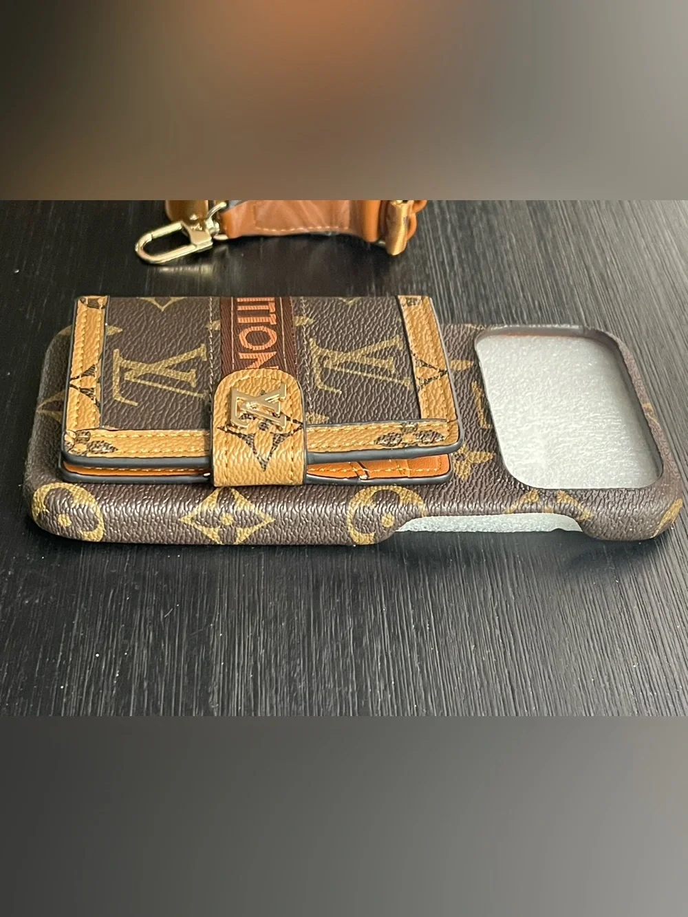 iPhone 17 pro max Brown and Tan Cardholder crossbody Phone Case